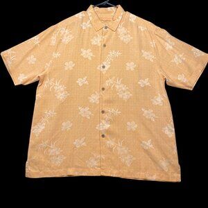 Tommy Bahama Mens XL Original Fit Orange Floral 100% Silk Button up Shirt Summer